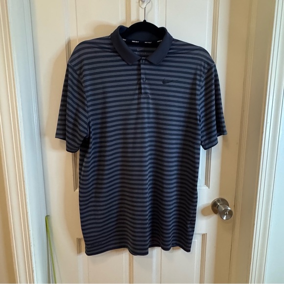 Nike Men's Striped Golf Polo Shirt - Black and Gray Size M - Picture 1 of 8